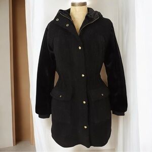 NWOT Eden Society Sherpa Faux Fur Lined‎ Black Hooded Jacket Women’s Size L